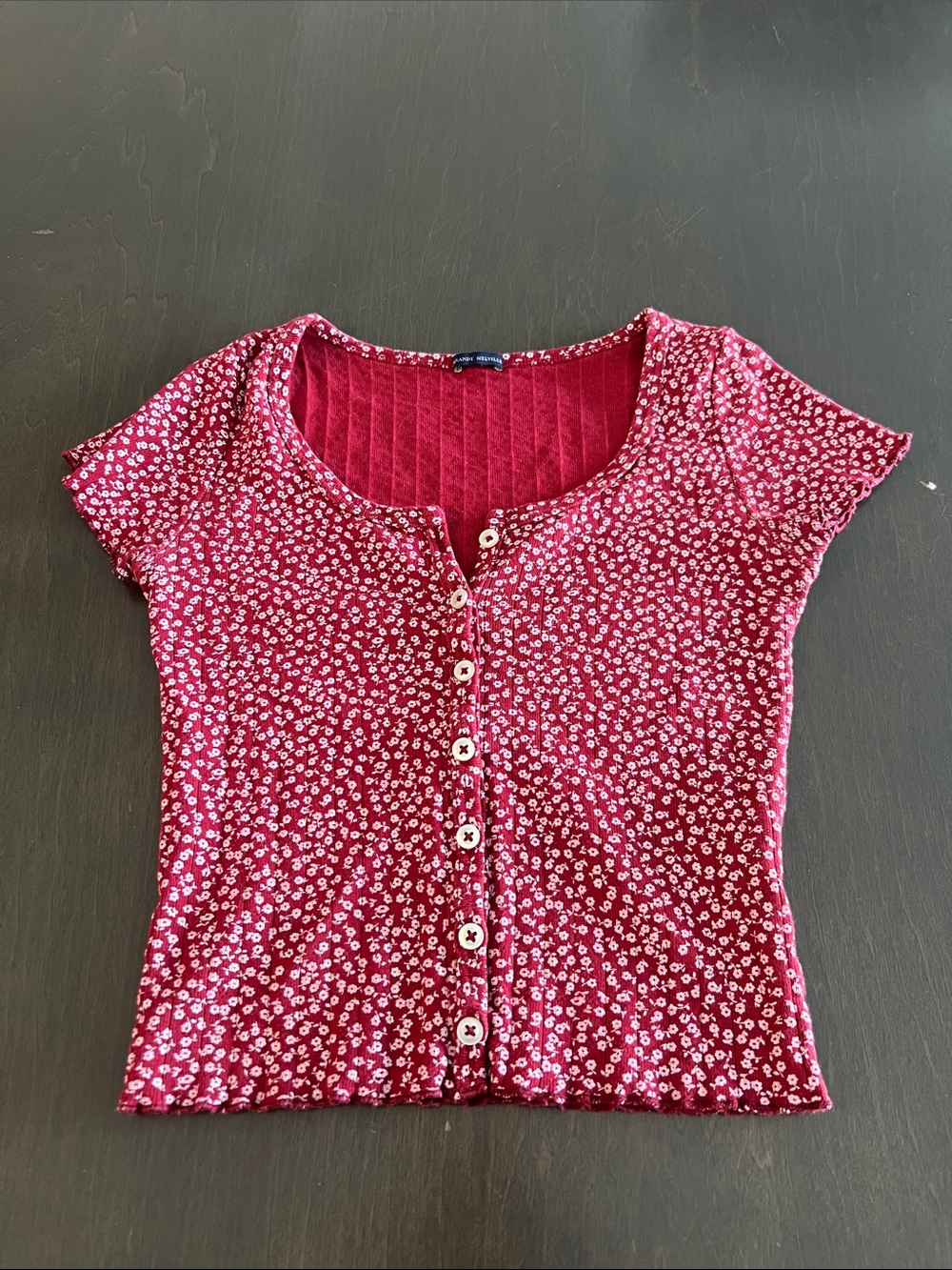 Brandy Melville Red Floral Button-Up Crop Top